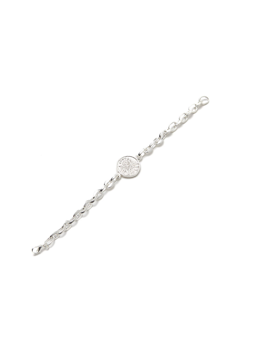 PULSERA ESLABONES CON MEDALLA DESATADORA PLATA .925