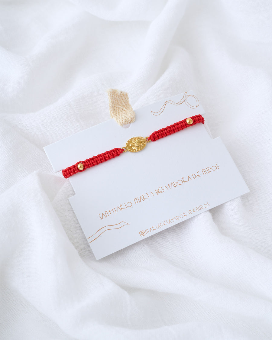 PULSERA MEDALLA DESATADORA NUDO ESPIGA PLATA  .925 Y  BAÑO ORO