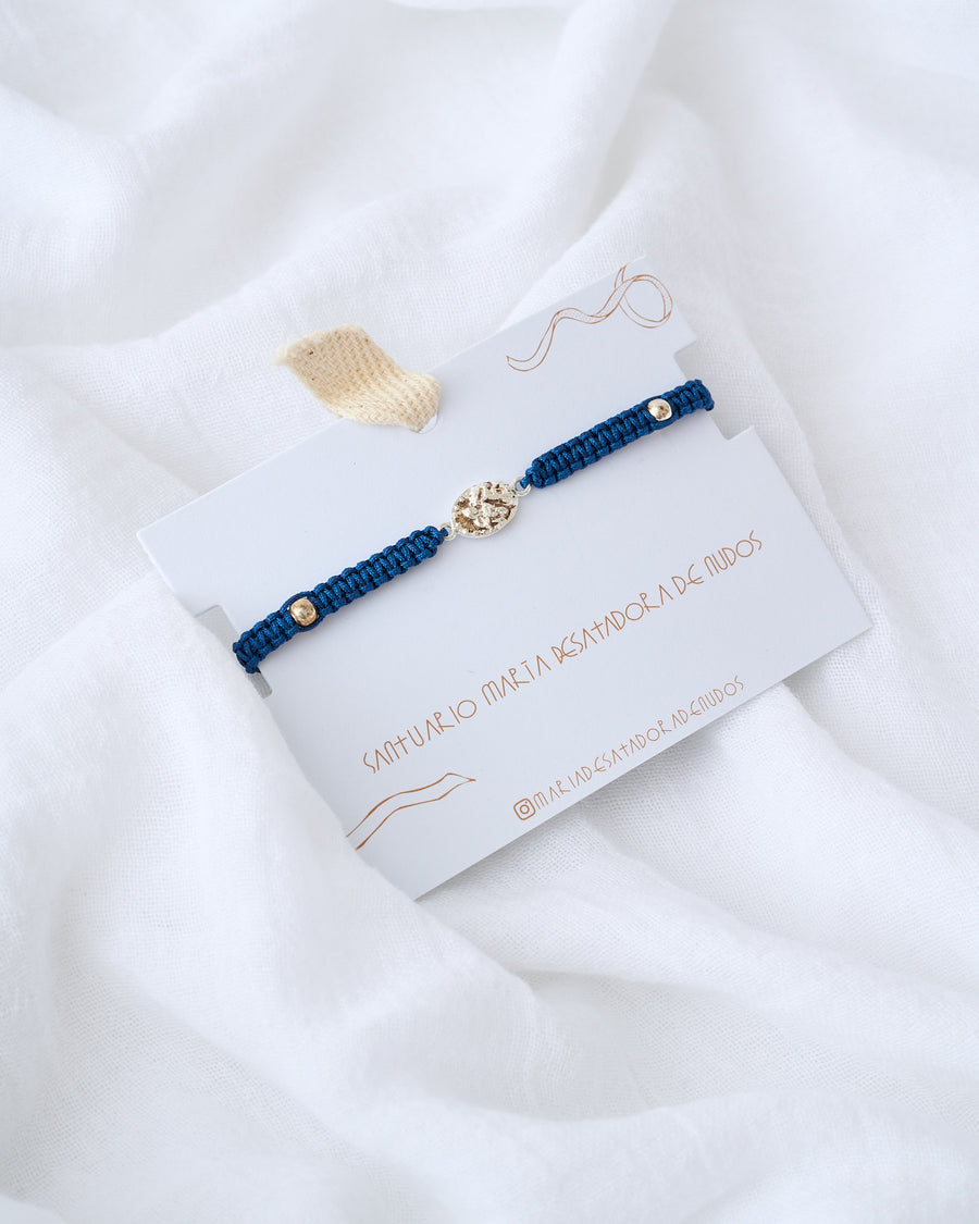 PULSERA MEDALLA DESATADORA NUDO ESPIGA PLATA  .925 Y  BAÑO ORO