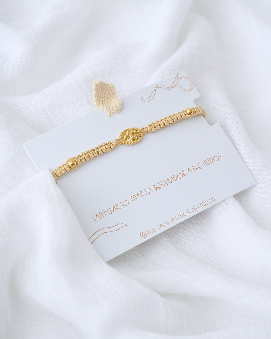 PULSERA MEDALLA DESATADORA NUDO ESPIGA PLATA  .925 Y  BAÑO ORO