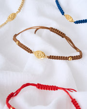 PULSERA MEDALLA DESATADORA NUDO ESPIGA PLATA  .925 Y  BAÑO ORO