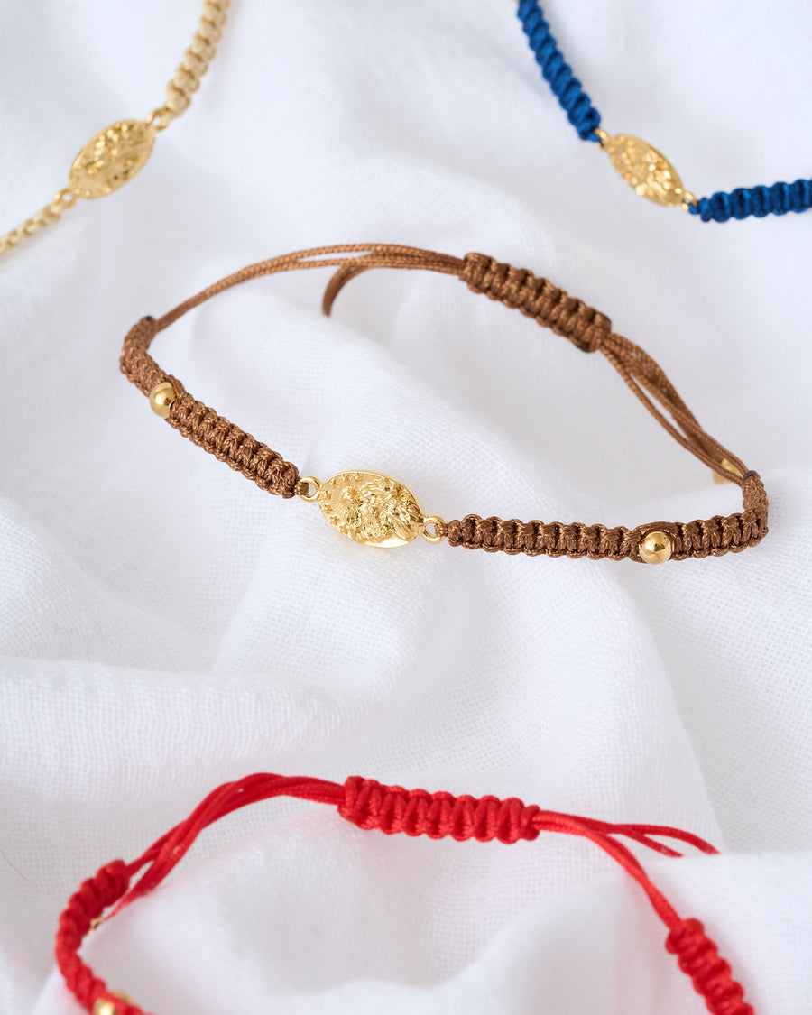 PULSERA MEDALLA DESATADORA NUDO ESPIGA PLATA  .925 Y  BAÑO ORO