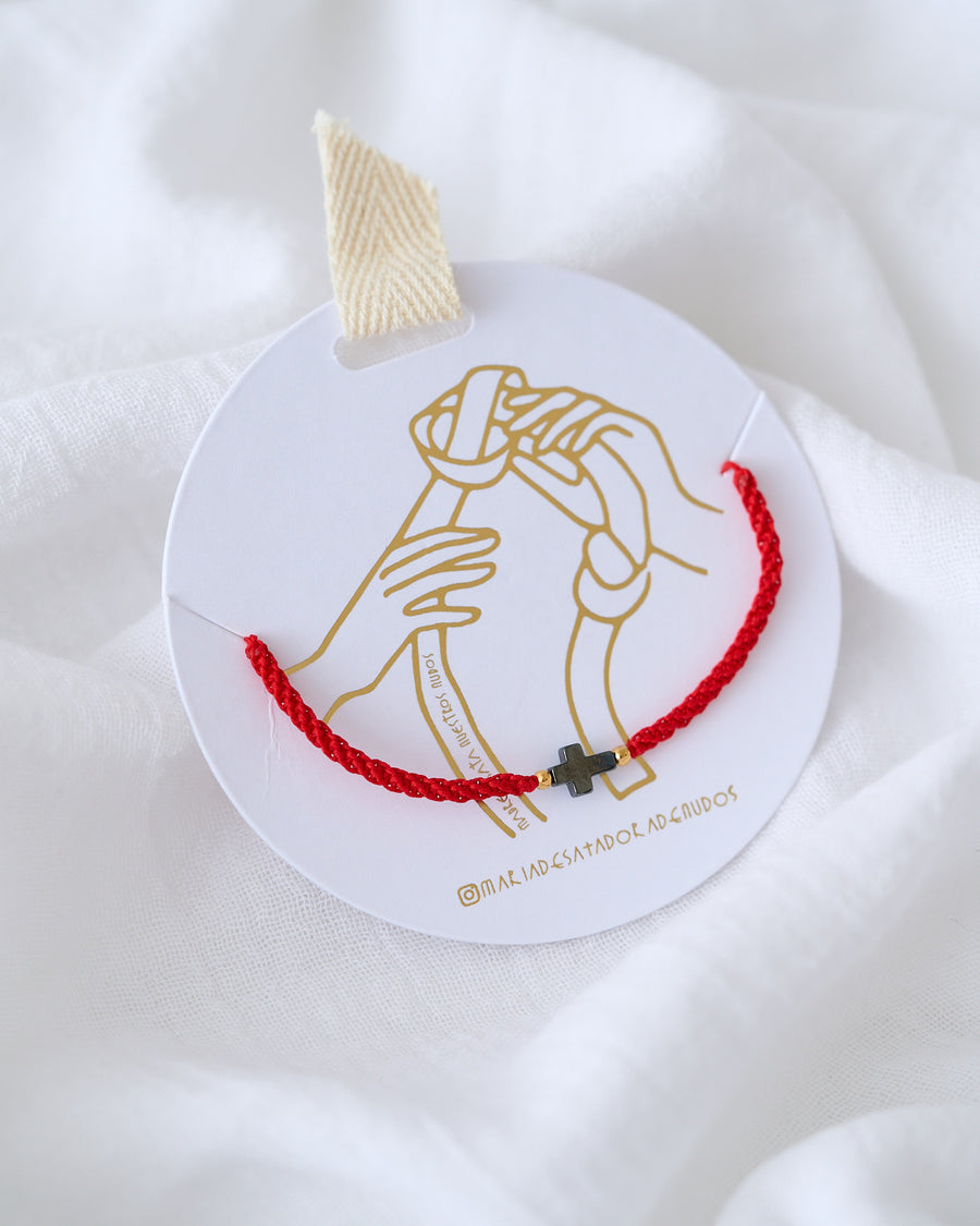 PULSERA CRUZ HEMATITA CON HILO DOBLE