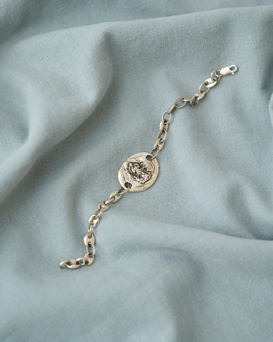 PULSERA ESLABONES CON MEDALLA COMPLETA DESATADORA PLATA .925