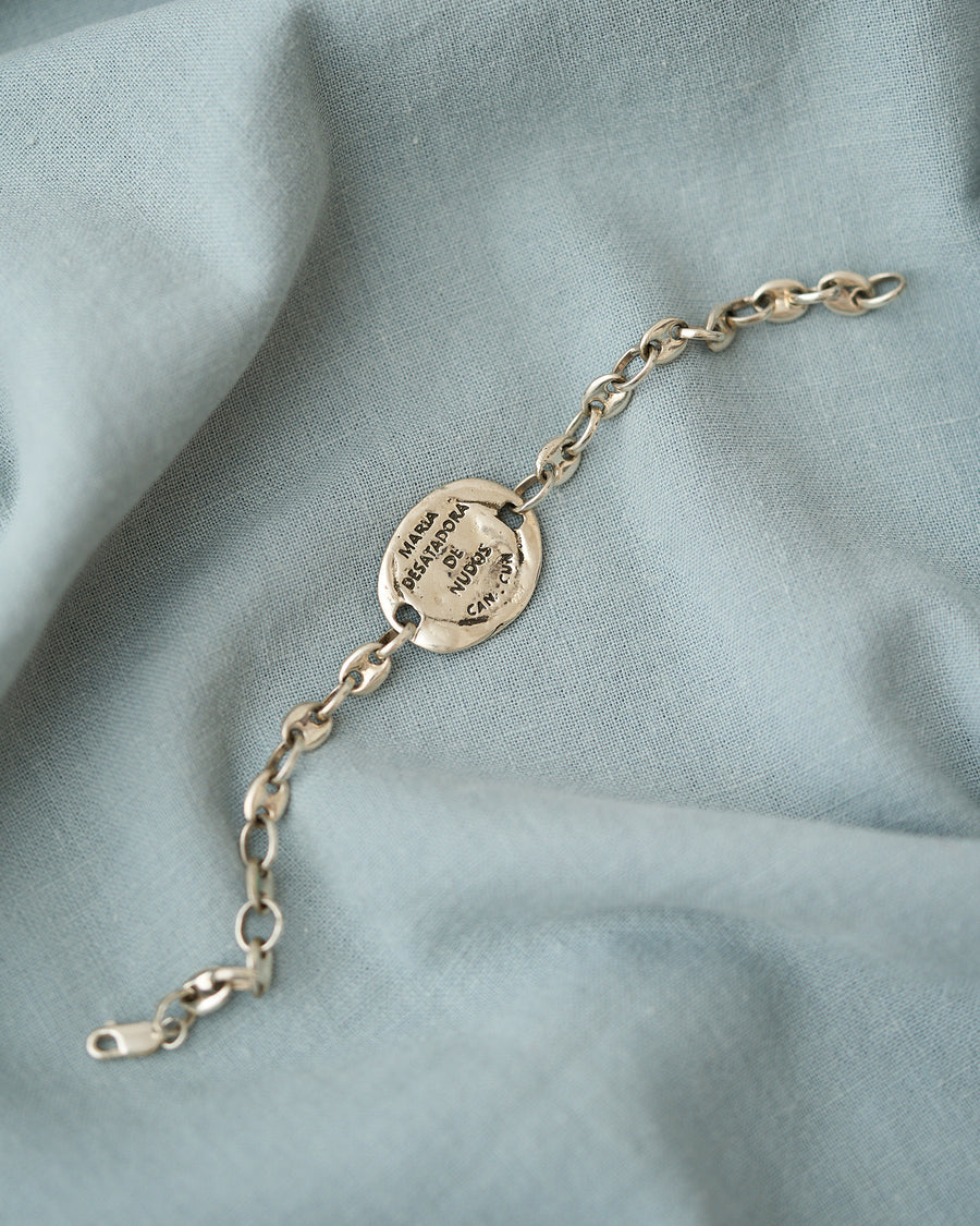 PULSERA ESLABONES CON MEDALLA COMPLETA DESATADORA PLATA .925