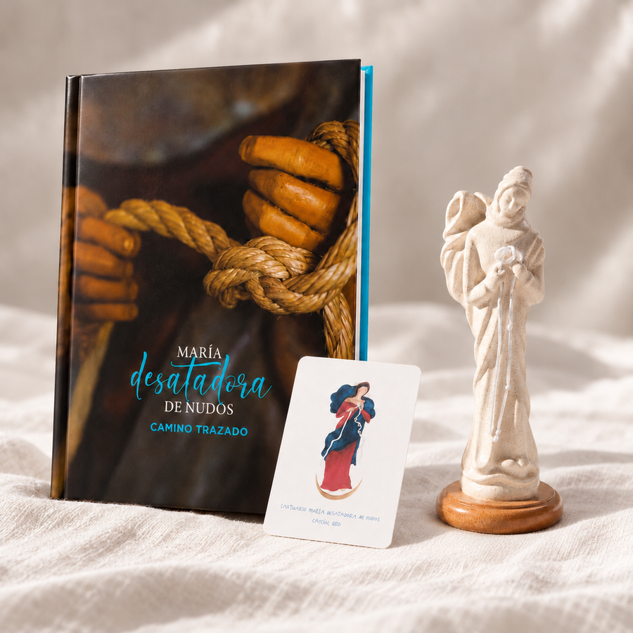 Set Navidad en familia: libro + Virgen en piedra + estampas